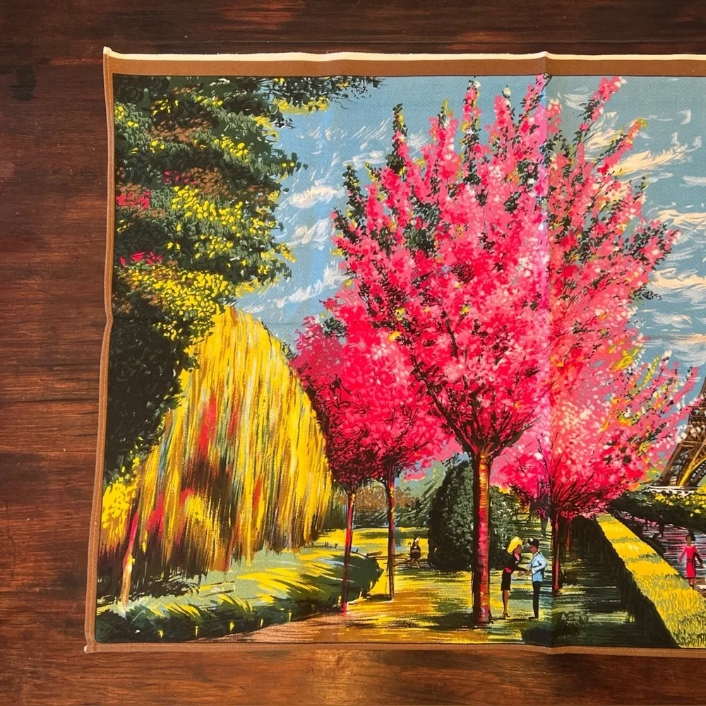 VTG 60s Sonacott Paris Midcentury Eiffel Tower Tea Towel Art 20x29 Retro French - Picture 3 of 5